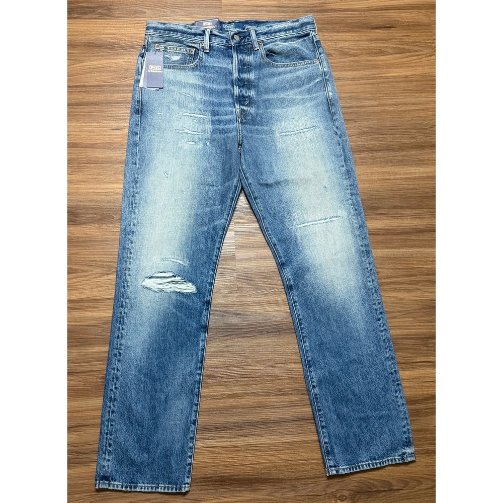 Polo Ralph Lauren Relaxed Straight Distressed Jeans Blue Multi Women's Sz 28 NWT